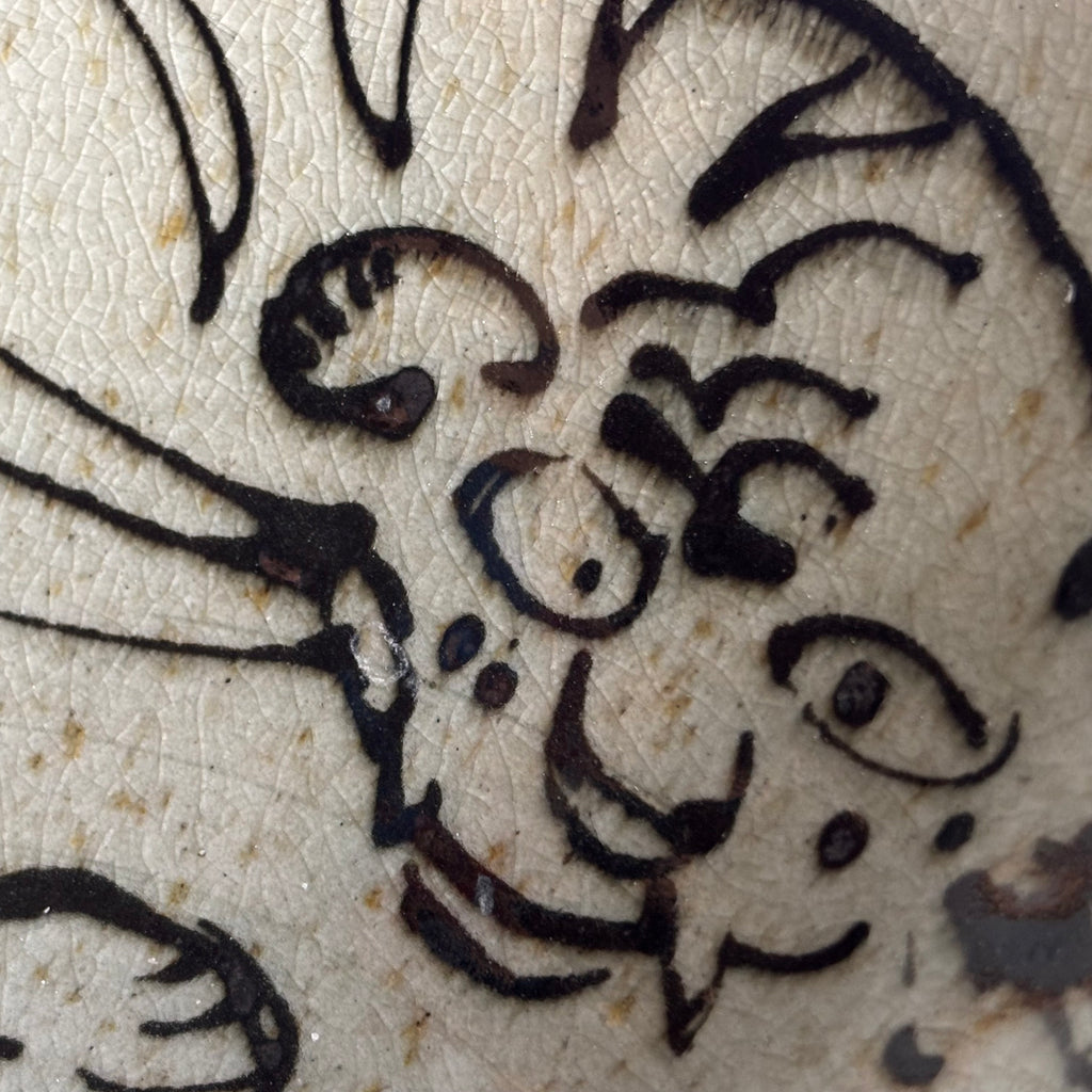 Large salt fired stoneware tiger bowl