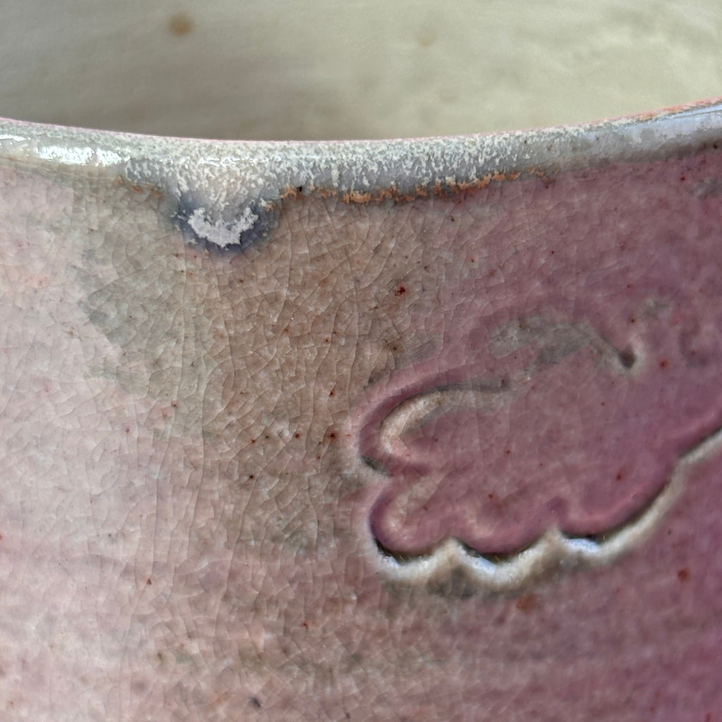 Salt fired mug with sprayed ash glaze