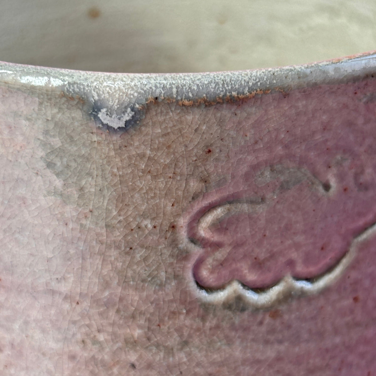 Salt fired mug with sprayed ash glaze