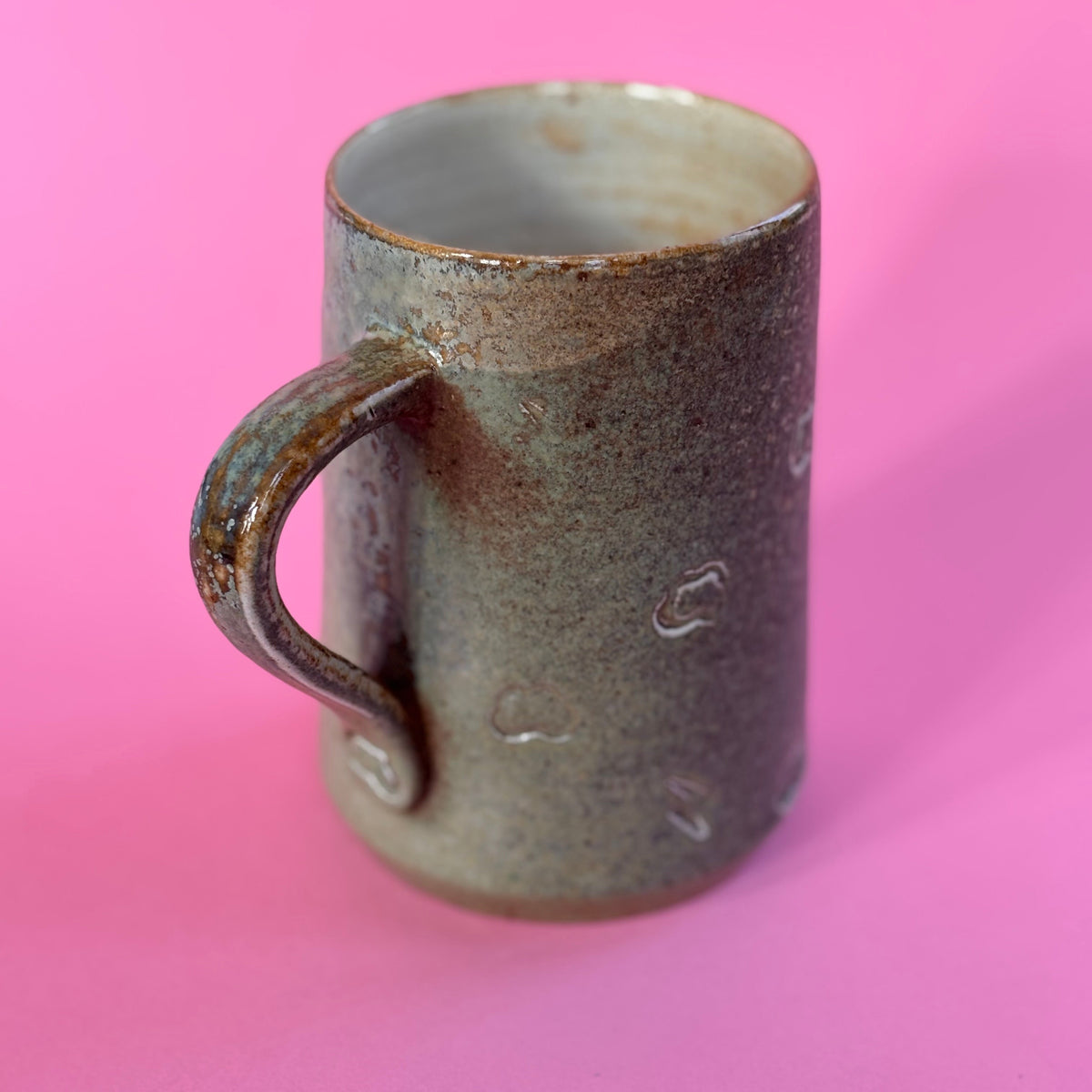 Salt fired mug with handle gobi