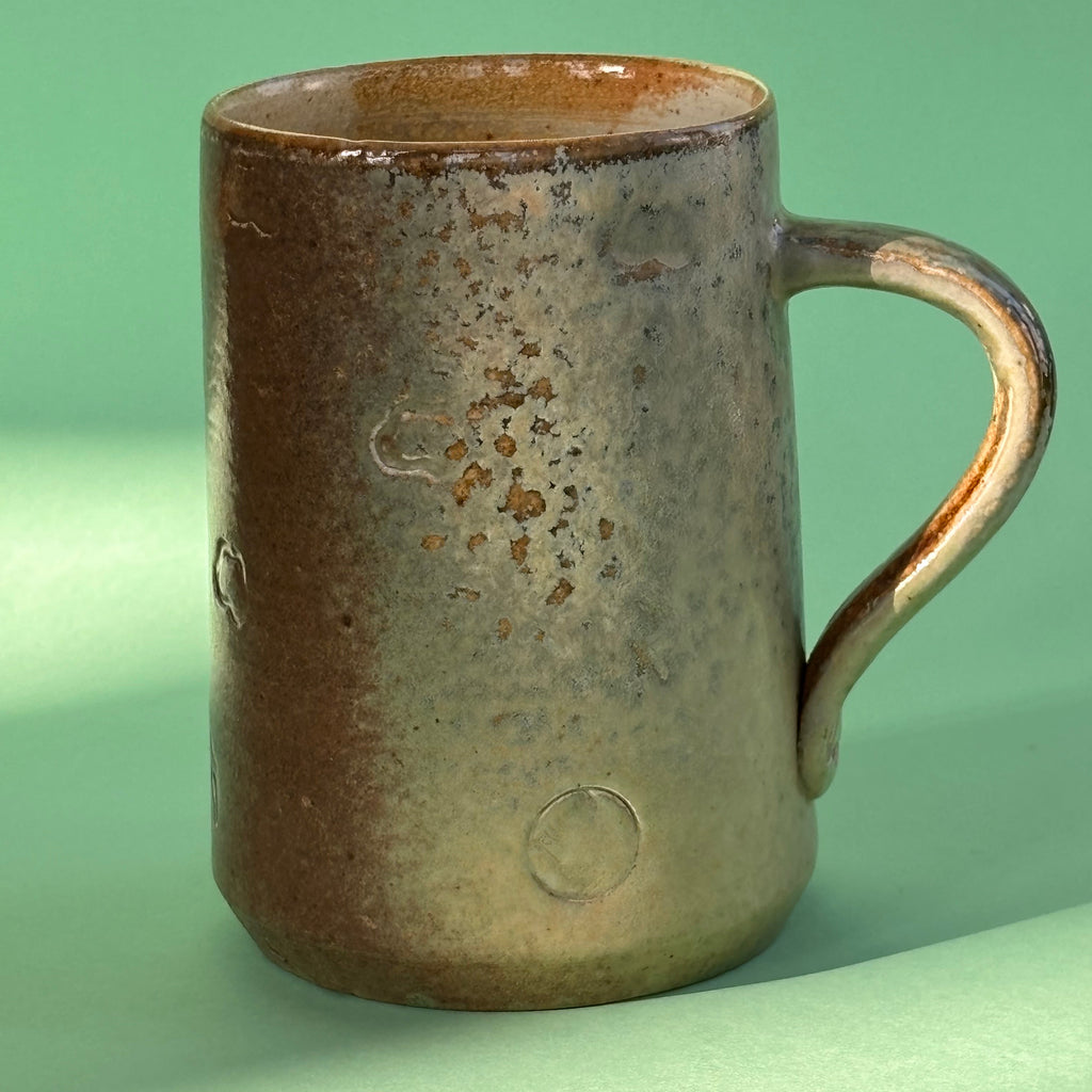 Salt fired mug with handle gobi