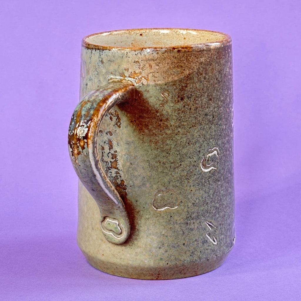 Salt fired mug with handle gobi