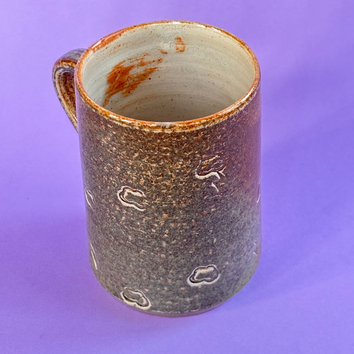 Salt fired mug with handle gobi